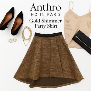 HD in Paris Metallic Brown Gold A-Line High-Low Skirt • Shimmery Midi / Mini • S